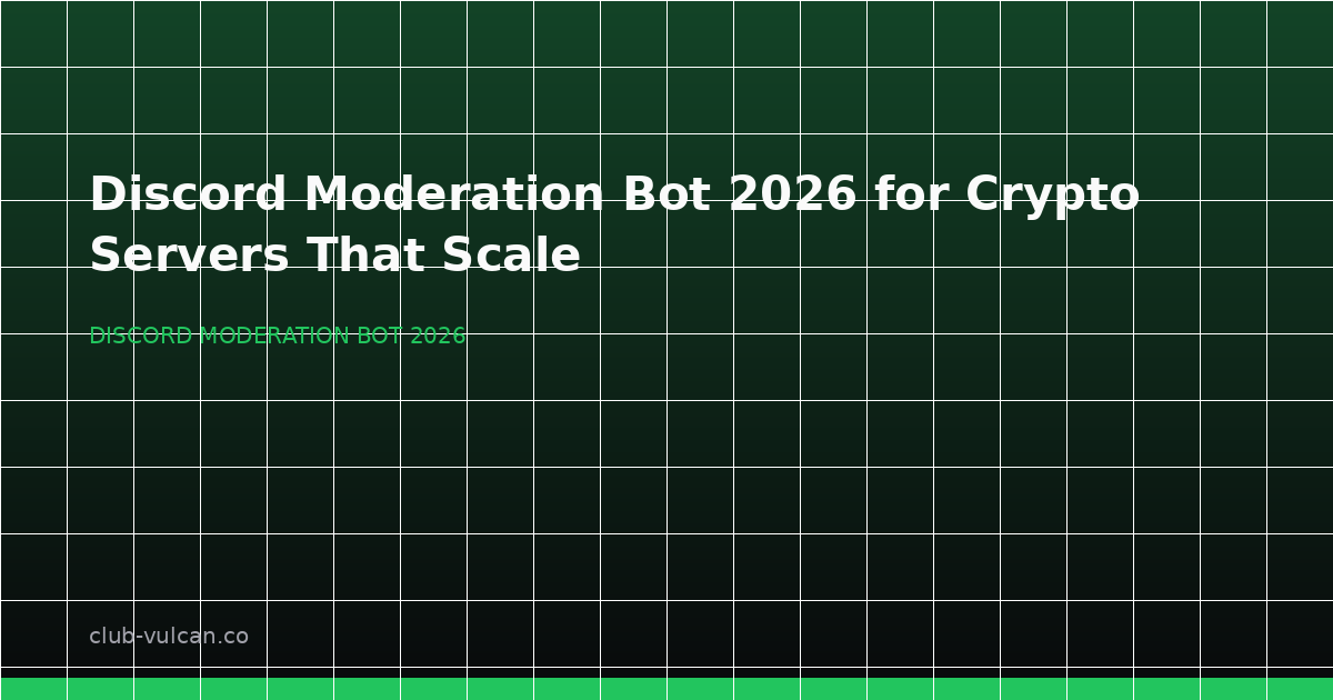 Hero illustration for discord moderation bot 2026 showing a crypto Discord defense dashboard