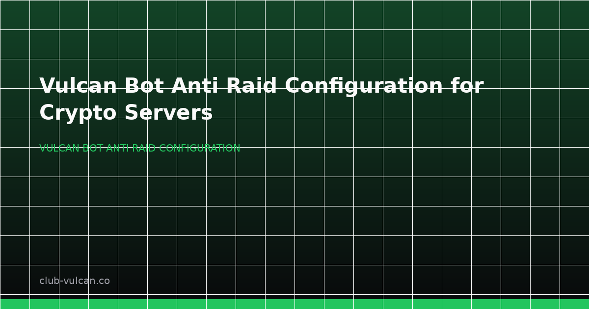 Hero image for Vulcan Bot anti raid configuration showing a crypto Discord defense dashboard with verification, lockdown, and spam controls